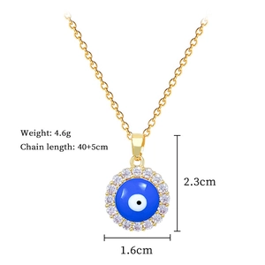 Detailed view of evil eye necklace dimensions with 2.3cm height and 4.6g weight metrics