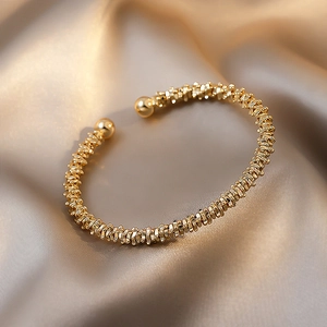 Minimalist Geometric Open Bangle Alloy Gold Plated Spiral Texture Vintage Style Fashion Bracelet For Women