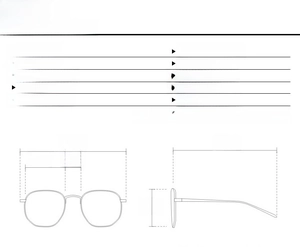 Detailed technical chart showing specific dimensions of metal frame oval sunglasses