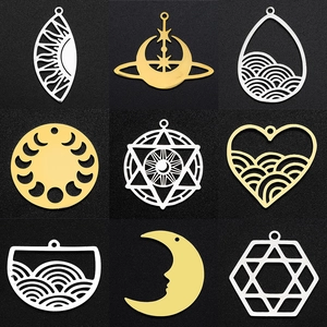 Celestial Hollow Geometric Charms Stainless Steel Moon Star Sun Heart Wave For DIY Jewelry Making Necklaces Earrings