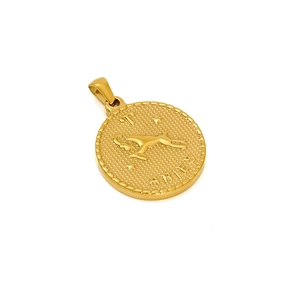 Minimalistischer 18K Gold Widder Widder-Anhänger mit Widder-Relief und strukturiertem Rand