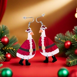 Cartoon Christmas Goose Dangle Earrings Acrylic Santa Hat Duck Festive Jewelry For Women Holiday Party Novelty