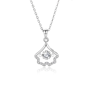 Elegant S925 sterling silver ginkgo leaf necklace with moving central zircon stone