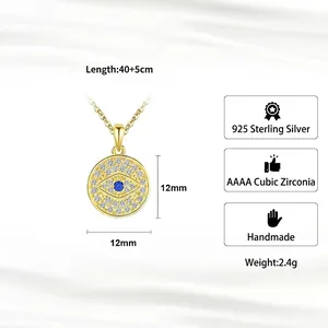 Evil Eye pendant necklace in gold plated 925 sterling silver with blue and white zircon stones