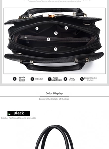Detail view of the black crocodile pattern bag interior showing 5 organized compartments