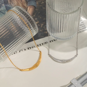 French vintage style gold and silver minimalist curved bar pendant necklaces set
