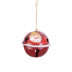 Cloche de Noël rouge en métal avec motif bonhomme de neige et corde pour décor de sapin