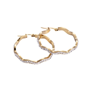 Boucles d'oreilles créoles vagues en acier doré 18 carats avec pavé de zircons brillants