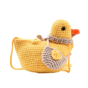 Handmade crochet duck shoulder bag in bright yellow with mini side pouch for kids