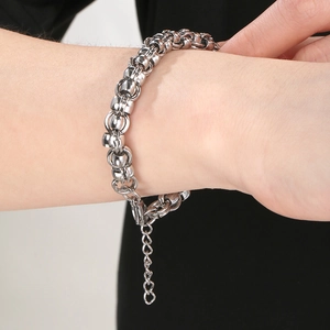 Polished stainless steel chunky link bracelet with adjustable chain for men and women