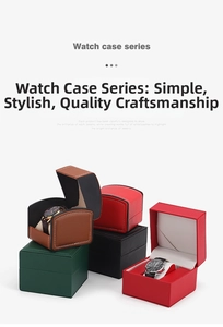 Detail of luxury PU leather watch boxes with textured finishes and hand-stitched edges