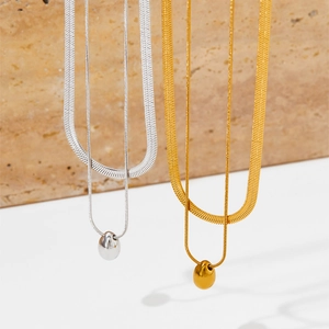 Double Layered Teardrop Pendant Necklace Stainless Steel Minimalist Snake Herringbone Chain Jewelry For Women