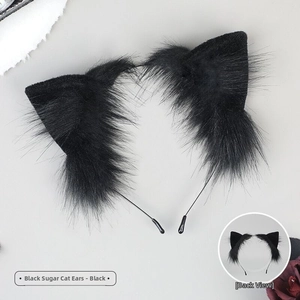 Detailsicht der Vorder- und Rückseite des schwarzen Plüsch-Katzenohren-Stirnbands für Cosplay