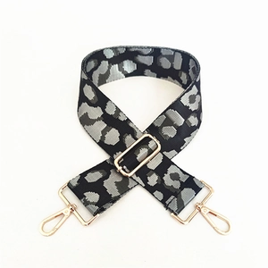 Adjustable leopard print shoulder strap for bags with durable gold metal swivel hooks