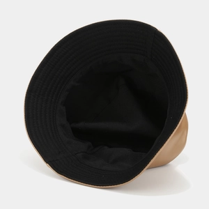 Minimalist double-sided PU leather bucket hat in khaki and black with foldable design