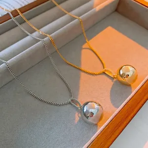 Ball Pendant Necklace Titanium Steel Minimalist Round Bead Mirror Polished Chic Jewelry For Women