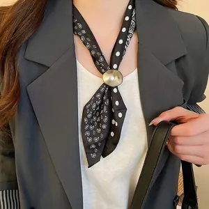 Vintage paisley and polka dot silk scarf necklace with metal buckle for women