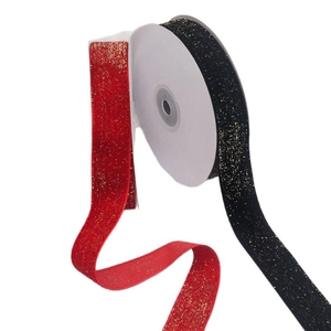 Red and black velvet ribbon with gold glitter for Christmas gift wrapping and DIY crafts