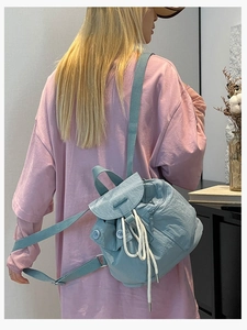 Women Lightweight Nylon Backpack Waterproof Drawstring Flap Casual Fashion Korean Style Multi-Pocket Rucksack For Travel