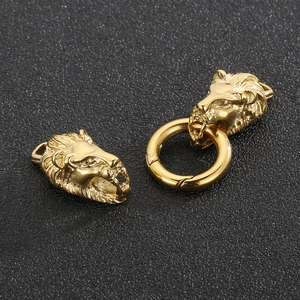 Golden lion head titanium steel bracelet clasp and jewelry connector for DIY crafts