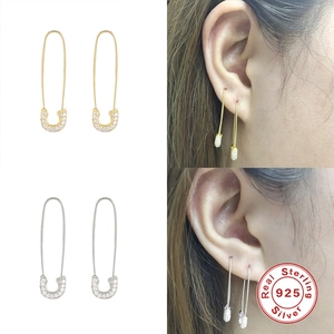 S925 sterling silver paperclip earrings with cubic zirconia in gold and silver finish