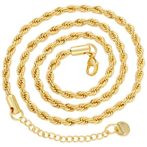 Detailed view of golden stainless steel rope chain with lobster clasp and S.steel tag