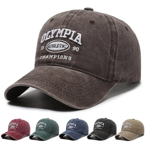 Vintage Washed Cotton Baseball Cap Adjustable Sun Protection Retro Embroidery Olympia Athletic Hat For Men Women