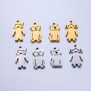 Polished stainless steel boy girl cat and dog pendants for DIY jewelry making