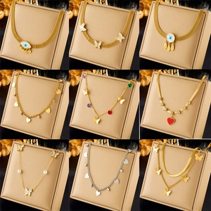 Butterfly Heart Evil Eye Stainless Steel Necklace Shell Artificial Pearl Inlaid Elegant Gold Plated Fashion Jewelry For Women