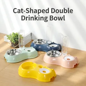 Gamelle Et Distributeur D'eau Automatique Pour Animaux Acier Inoxydable Siphon Pour Chats Et Petits Chiens Design Oreilles De Chat