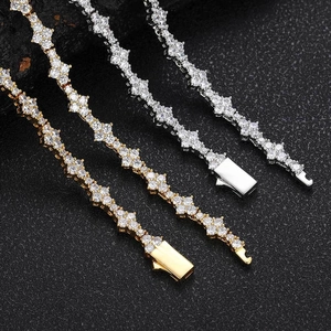 Luxurious hip-hop tennis chain bracelet with glittering zircons in gold and silver plating