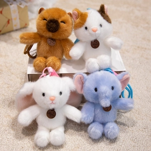 Cute plush keychain set with bear cat rabbit and elephant charms for bag decoration