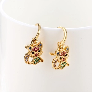 Rainbow cat earrings with colorful zircon stones in gold plating for women