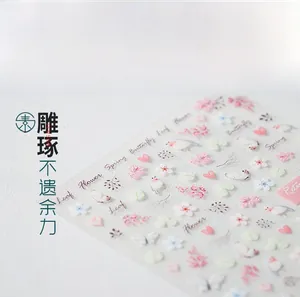 Détails d'autocollants 5D pour ongles avec fleurs de cerisier et petits oiseaux