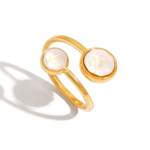 Adjustable gold plated titanium steel ring featuring double cubic zirconia stones