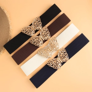 Elastic waist belts with gold butterfly buckle in black, brown, white, and navy blue set