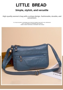 Détail du sac bandoulière bleu en PU texturé avec poches zippées et sangle réglable
