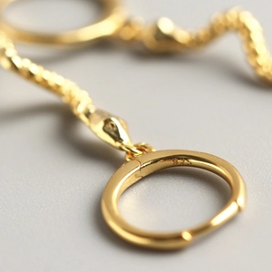 Exaggerated S925 sterling silver long snake earrings with gold plating and circular hoop
