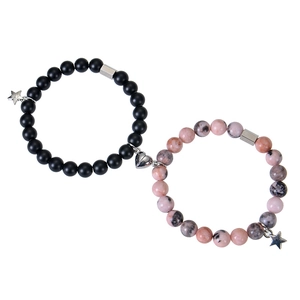 Magnetic Couple Bracelets Natural Stone Beads Heart Clasp Star Pendant Handmade Elastic Matching Jewelry For Lover Friend