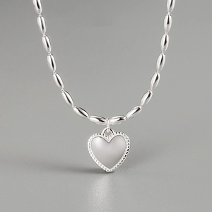 925 Sterling Silver Heart Pendant Necklace Minimalist Grain Beaded Lace Clavicle Chain Jewelry For Women