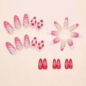Detail van 3D reliëf bloemen en roze gradiënt ontwerp op kunstnagels om op te drukken