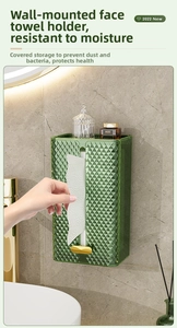 Wall-mounted green acrylic facial tissue box with diamond texture and gold accents