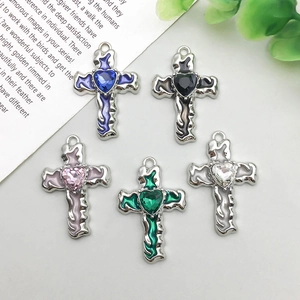 Alloy Cross Pendants With Heart Rhinestone And Enamel For DIY Jewelry Making Necklaces Crafts Making Accessories