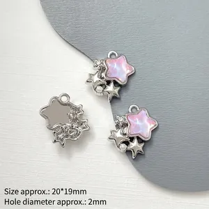 Star-shaped alloy DIY charm with opal effect and pearl details for handmade jewelry