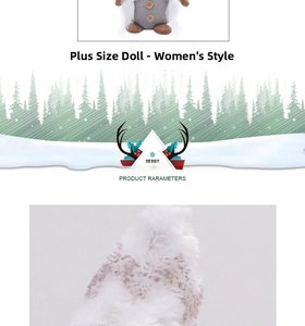 Detail view of plush Christmas gnome doll with dimensions 14x8x28cm and gray knit fabric