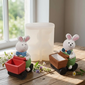 Easter rabbit figurine resin silicone mold for DIY candle holder or mini plant pots