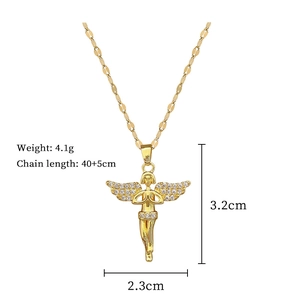 Détail du collier ange en or avec zircons blancs montrant les dimensions et le poids