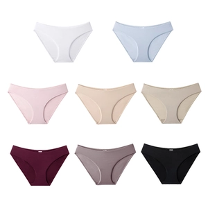 Seamless ice silk panties set in eight solid colors featuring a low-waist elastic fit