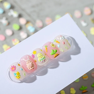 Easter themed embossed nail stickers with 3D bunny, chick, and carrot designs