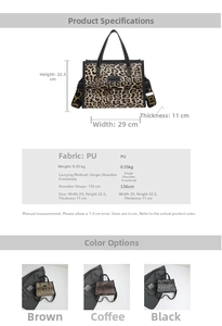 Detailed size specifications for leopard print PU leather tote bag with dimensions